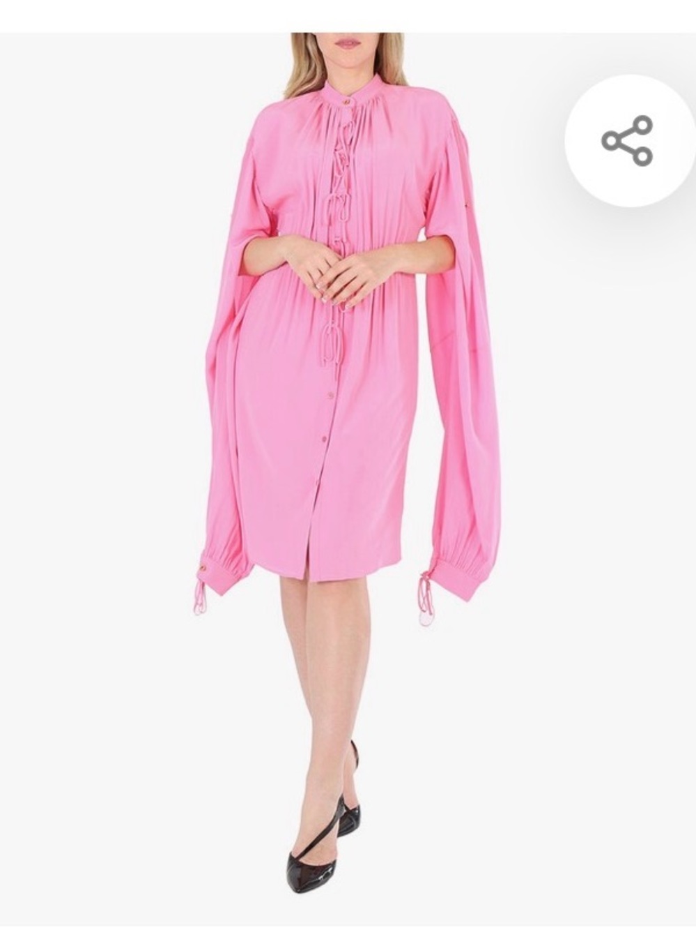 NWT Burberry Pink Long-Sleeve Tie-Front Dress